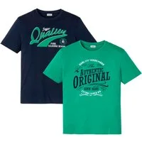 bonprix T-Shirt (Packung, 2-tlg) Regular Fit, Kurzarm-Design, aus Baumwolle, mit Frontdruck