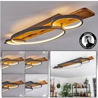 hofstein Deckenleuchte Deckenlampe aus Metall/Holz/Kunststoff in Anthazit/Natur/Weiß, LED fest integriert, 3000 Kelvin, dimmbar über Lichtschalter, 4600 Lumen, LED 40 Watt