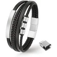 UNIQAL.de Lederarmband Herren "SHAPE" handgefertigt, geflochten, verstellbar (Klassisch, casual, elegant), aus Rindsleder, Edelstahl-Magnetverschluss mit Verlängerungsglied
