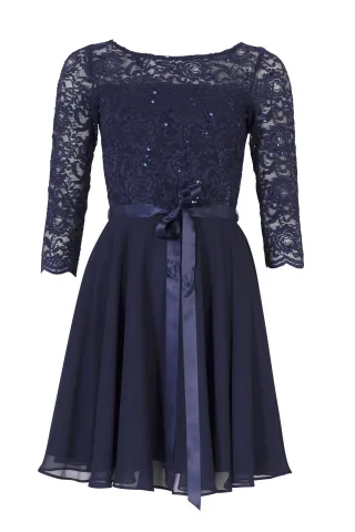 SWING - Cocktailkleid aus Paillettenspitze mit Chiffonrock navy - Gr. - 46