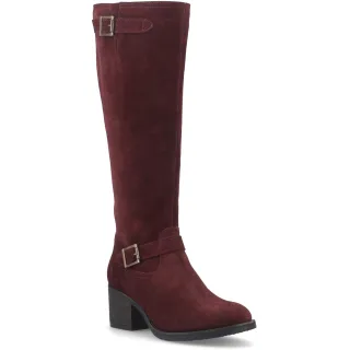 Hush Puppies Heidi Leder Damen Bordeaux Absatzstiefel bis zum Knie