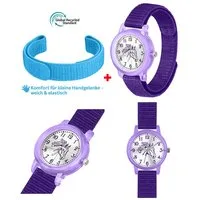 Brecjon Quarzuhr Kinder Armbanduhr Mädchen Pferd violett GRS Klettarmband Leuchtzeiger, ideales Geschenk zur Einschulung für Pferdefans im Set oder einzeln