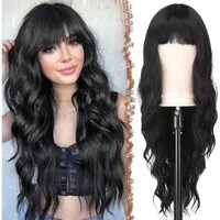 LuxusKollektion Kunsthaarperücke Perücke Pony Synthetik gewellt Damen 65cm Party Cosplay Schwarz
