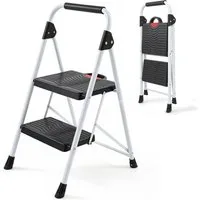 Sekey Trittleiter Klappbar Klapptritt Faltbar mit XXL 36 x 26cm rutschfester Trittfläche, 2-Stufen Trittleiter rutschfest bis 150 kg mit Klappsicherung