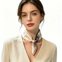 Mutig Modetuch Damen-Halstuch, Satin Seidenschal, Perlen-Magnetverschluss, Vielseitig, (Retro-Grafikdruck, Magnetverschluss-Design, Als Halstuch, Seidenschal oder Armband tragbar), Lässt sich mit Blazer, Hemd, Mantel und Kleid kombinieren