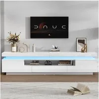 Merax Lowboard hochglanz TV-Schrank mit LED-Beleuchtung (175×38×45 cm, 1 St., Lowboard für Fernseher bis 75 Zoll, Weiß), Fernsehschrank mit 2 L-Schränken, 1 Schublade & halboffener Ablage