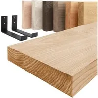 LAMO Manufaktur Wandregal Holz Gerade Regal Farbe: Natur mit schwarzem Industrial 40 cm, Komplett-Set, 40mm stake Massivholzplatte