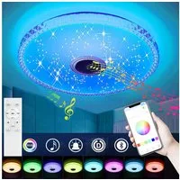 oyajia Deckenleuchte Kristall LED Deckenlampe 40W, Sternenhimmel Lampe 40cm RGB Farbwechsel, Kaltweiß/Naturweiß/Warmweiß/RGB, LED Deckenlampe mit Bluetooth Lautsprecher, Dimmbar mit Fernbedienung