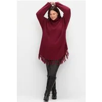 Sheego Strickpullover Strickpullover Langarm Querstrick in weiter Ponchoform mit Fransensaum