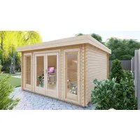 Finn Art Blockhaus Gartenhaus Flachdach 4x4m Holz York 5 in 40mm Wandstärke, BxT: 390x390 cm, mit 28 mm Fußboden, mit Premium Dachbahn selbstklebend