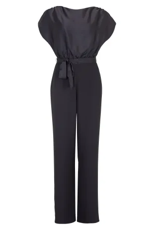 SWING - Jumpsuit aus Material-Mix black - Gr. - 46