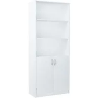 Home Collective Bücherregal mit 5 Ebenen und 2 Türen Mehrzweckschrank Haushaltsschrank, strapazierfähige Laminatplatte, 16 mm dick, mit 4 Einlegeböden, ideal für Schlafzimmer, Wohnzimmer, Flur Weiß