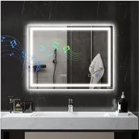 HOMCOM Badspiegel mit Bluetooth-Musikfunktion Memory-Funktion Uhr 3 Lichtfarben (LED Spiegel Wandspiegel, 1-St., Beschlagfrei Lichtspiegel), mit Touchschalter Silber