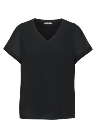 Street One - 2-in1 Chiffon-T-Shirt schwarz - Gr. - 34
