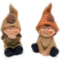 Dragimex Dekofigur Sitzende Herbstkinder aus Terrakotta – 2er Set für herbstliche Deko (2er-Set)