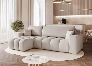 Ecksofa Schlafsofa Sofa ANABEL in Stoff Centaur Hellgrau Ottomane Links
