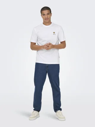 ONLY&SONS - ONSMASS REG EMB. SS TEE VD Bright White - Gr. - L
