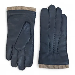 Herrenhandschuhe aus marineblauem italienischem Leder mit warmem Wollfutter, ideal für Winter, Reiten und Autofahren.