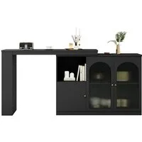 i@home Bartisch Um 360° drehbarer, Hauptkörper 120 x 40 x 97 cm (Bis 60 kg belastbar, Aufbewahrungsschrank mit Changhong-Glastür), moderner und einfacher schwarzer rotierender Ess- und Barschrank