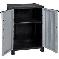 Kreher Mehrzweckschrank 'MADERA' im Rattan Design mit 1 Einlegeboden (Schwarz/Grau) Rattan Design, Pflegeleichtes Material, Langlebig, UV-beständig