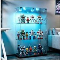 Simurq Glasvitrine Standvitrinen mit LED Beleuchtung Vitrinenschrank mit Glastür (glas vitrine mit 2 Glastür und 3 Lagen,Schloss,Kippsicherung) Sammlervitrine aus gehärtetes Glas,Modernes rahmenloses Design