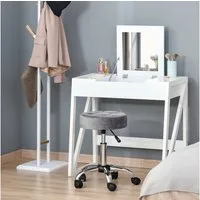 HOMCOM Rollsitz Rollhocker höhenverstellbar drehbar Samt-Touch Chrom-Basis (Drehhocker, 1 St., Rollhocker), Hellgrau Ø35 x 49-61 cm