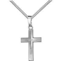 JEVELION Kreuzkette mit Diamantschliff Kreuzanhänger 925 Silber - Made in Germany (Silberkreuz, für Damen und Herren), Mit Silberkette 925 - Länge wählbar 36 - 70 cm oder ohne Kette.