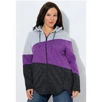 Ulla Popken Sweatjacke Strickfleece-Jacke Colorblocking Kapuze Zipper