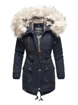 Navahoo Premium Damen Winterjacke Honigfee – Warmer Parka mit Abnehmbarem Kunstfellkragen