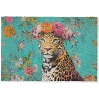 MuchoWow Fußmatte Leopard - Blumen - Krone, Rechteckig, innen Schmutzfangmatte, Tür, Schmutzfänger Flur, Teppich 60x40 cm