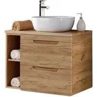 Lomadox Waschbeckenschrank LUTON-56-CRAFT unterschrank 81 cm mit Keramikbecken Wotan Eiche Nb. 81/76,5/46 cm