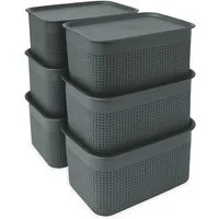 relaxdays Aufbewahrungsbox mit Deckel 6er Set, Dunkelgrau