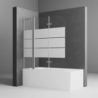 Boromal Badewannenaufsatz Duschwand für Badewanne Badewannenfaltwand Milchglas mit Haltestange, 6mm Sicherheitsglas, Links- oder Rechtsmontage, mit Hebe- / Senkfunktion