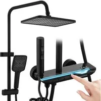 HOMELIVE Brausegarnitur Duschsystem Warm/Kalt mit Klaviertasten & Digitaler Temperaturanzeige, 3 Strahlart(en), mit Handbrause, Wasserfallauslauf, höhenverstellbar, Schwarz