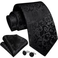 LuxusKollektion Krawatte Krawatte Herren Hochzeit Seide Paisley Manschettenknöpfe I- Schwarz 2