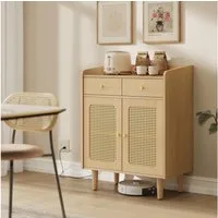 VASAGLE Sideboard Fernsehschrank (SONGMICS HOME BOHOVEN Kollektion, Küchenschrank mit Türen in Rattan-Optik, verstellbare Ablage), Aufbewahrungsschrank mit Schubladen, Boho-Stil, für Esszimmer