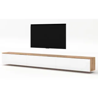 AX Living Lowboard, Braun, Weiß, Kunststoff, Teilmassiv,Kiefer, Uni, Rechteckig, 300x34x32 cm, Hergestellt in Europa, FSC Mix, Reach, Pefc, Made in EU, Wohnzimmer, Wohnwände, Lowboards, Lowboards hängend