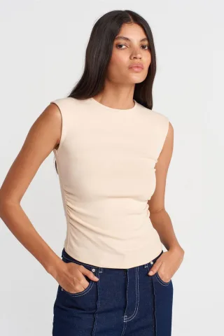 Damen Rippenloses Ärmelloses Rundhals-T-Shirt