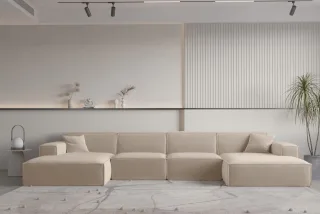 LAGERDEAL Wohnlandschaft U-Form CELES PREMIUM in Stoff Opera Velvet Sand