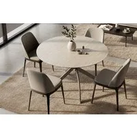 riess-ambiente Esstisch ALPINE 120cm natur - Travertin, Keramik, Sterngestell, zeitlos, rund (Einzelartikel, 1-St), Moderner Bistrotisch - ideal für Küchen, Restaurants oder Essbereich
