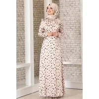 fashionshowcase Satinkleid Abendleid gemustert Hijab Mode Modest Fashion Abaya Stil Abnehmbarer Gürtel