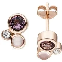 JOBO Paar Ohrstecker, 925 Silber roségold vergoldet Glassteine 4 Zirkonia