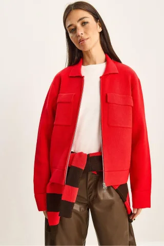 Rippstrick-Cardigan mit Reißverschluss und Taschen
