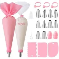Agger Spritzbeutel mit Tüllen 40 Stück, Spritztüllen Set, Torten Zubehör (40-tlg) mit Spritztüllen Edelstahl, Silikon Spritzbeutel