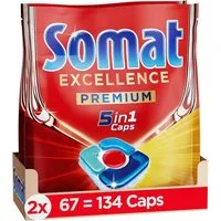 Somat Somat Excellence Premium 5in1 Caps (134 Caps) Spülmaschinentabs (1-St. schnellauflösende Spülmaschinentabs mit Extra Boost)