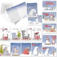 TOBJA Weihnachtskarte Weihnachtskarten mit Umschlag Set - 15 witzig schöne Klappkarten, 15 festliche Weihnachtskarten inkl Umschlag