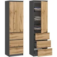 Home Collective Kleiderschrank Garderobenschrank Mehrzweckschrank Schrank platzsparend & vielseitig (50x40x180,5 cm (BxTxH), ideal für Schlafzimmer Flur & Arbeitszimmer) mit 1 Tür 3 Einlegeböden & 3 Schubladen in anthrazit-eiche
