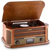 Auna Belle Epoque 1908 Plattenspieler (Riemenantrieb, Schallplattenspieler Retro mit Lautsprecher Radio Vinyl Plattenspieler)