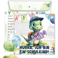 TOBJA Einladungskarten Dino 10 Einladung Einschulung Junge u. Mädchen, Einladungskarten Einschulung Schule