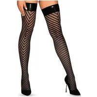 Obsessive Strapsstrümpfe Straps-Strümpfe mit Lack-Bund - schwarz (1-Paar) Netz-Strümpfe